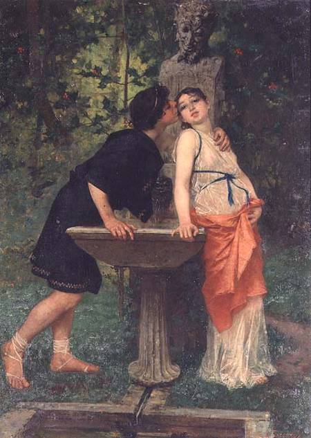 Lovers By A Fountain by Modesto Faustini